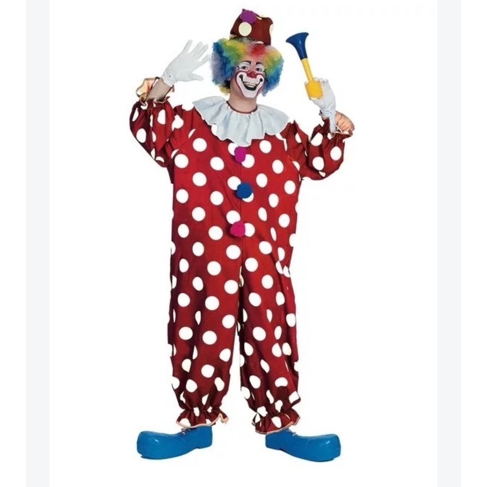 Forum Novelties Dotted Clown Costume unisex XL Red White Polka Dot Jumpsuit